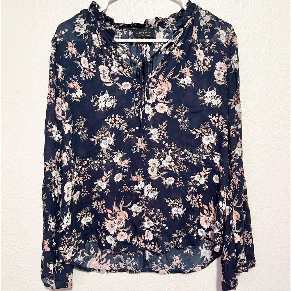 Lucky Brand Floral Boho Chic Flowy Top Blue Size Small EUC